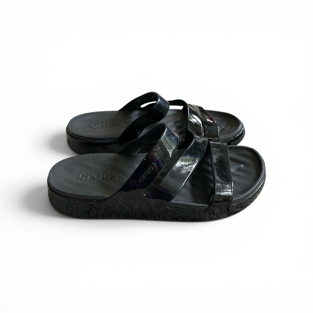 Crocs Getaway Strappy Sandals Women Size 10 Black Patent Platform Summer Beach